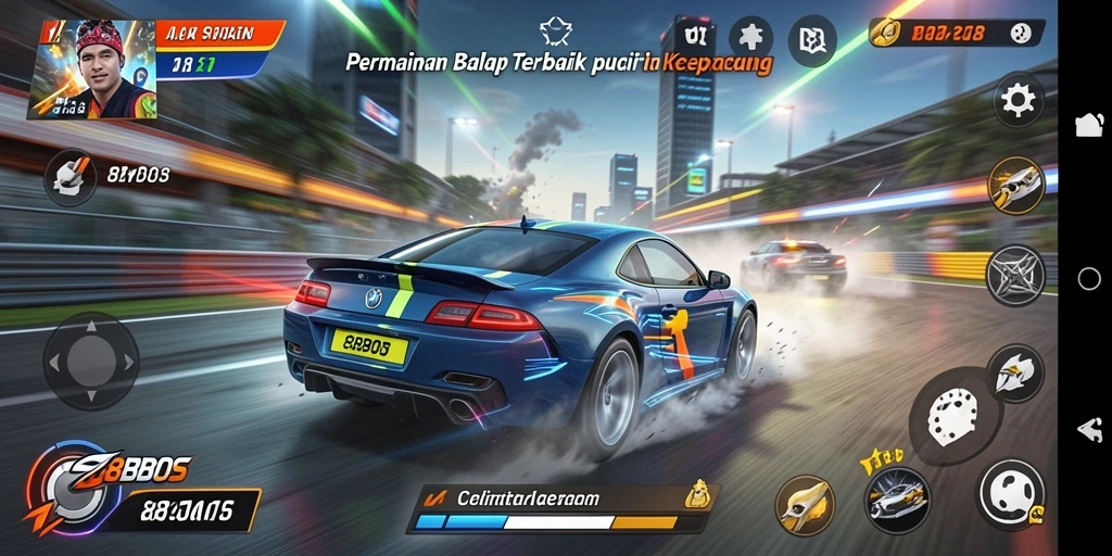 Screenshot gameplay 88BOS yang menampilkan balapan kencang di trek menantang.