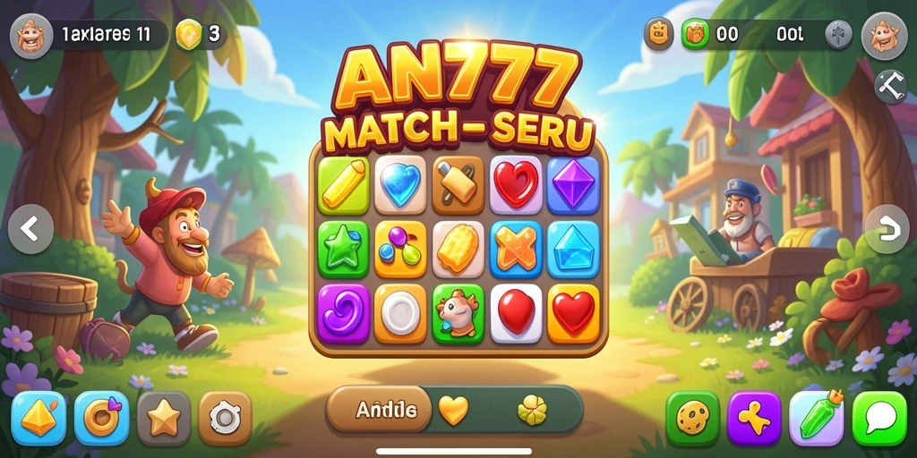 Tampilan gameplay AN777 dengan permata yang berwarna-warni dan level yang menantang.