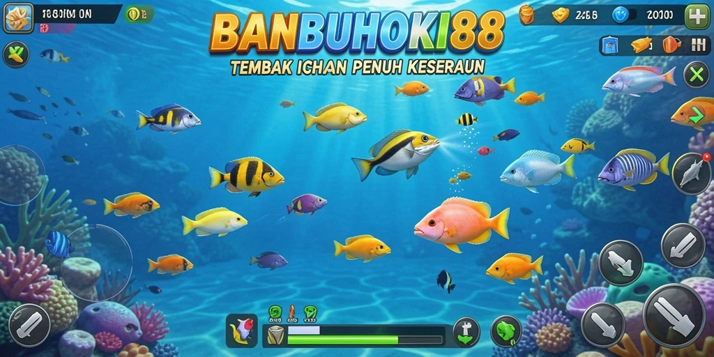 Tampilan gameplay seru di BANBUHOKI88 dengan aksi menembak ikan.