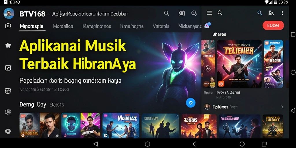 Tampilan aplikasi BTV168 dengan berbagai pilihan lagu menarik.