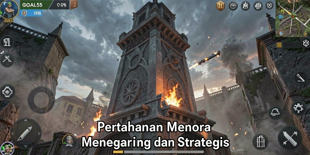 Screenshot gameplay intens dari Tower Defense GOAL55.