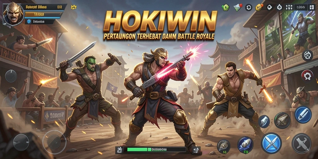 Screenshot HOKIWIN menampilkan aksi seru dalam pertarungan Battle Royale.