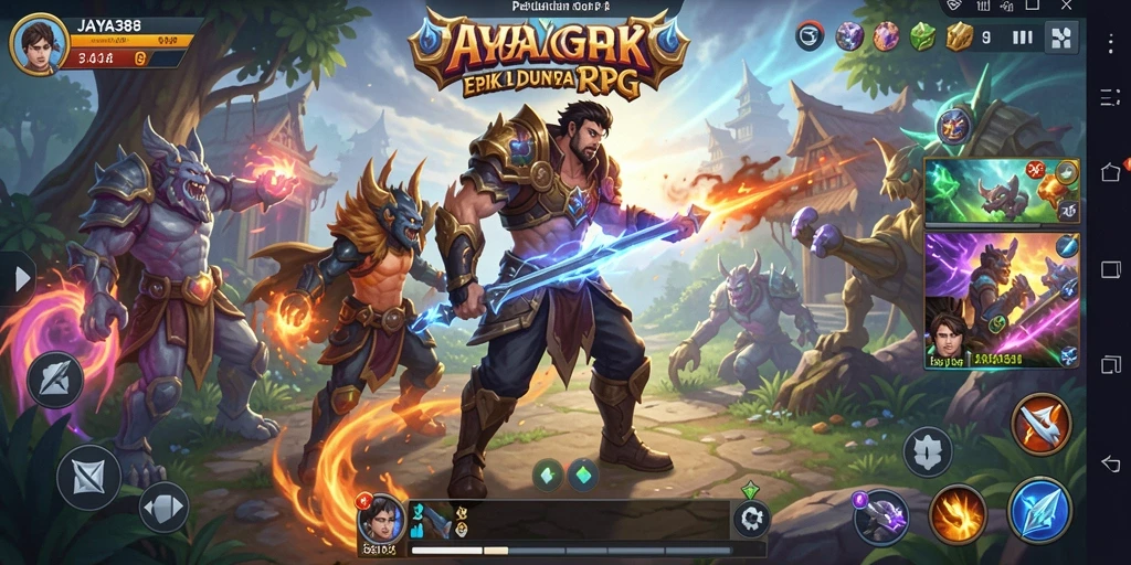 Screenshot gameplay JAYA388 menampilkan pertarungan karakter RPG.