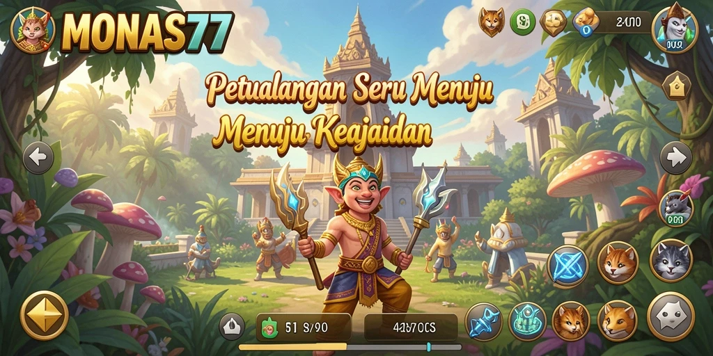 Tampilan gameplay MONAS77 yang menyoroti petualangan seru.