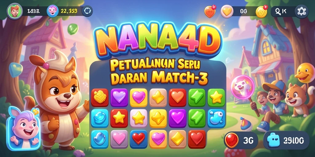 Screenshot gameplay NANA4D dengan tantangan Match-3 yang menarik.