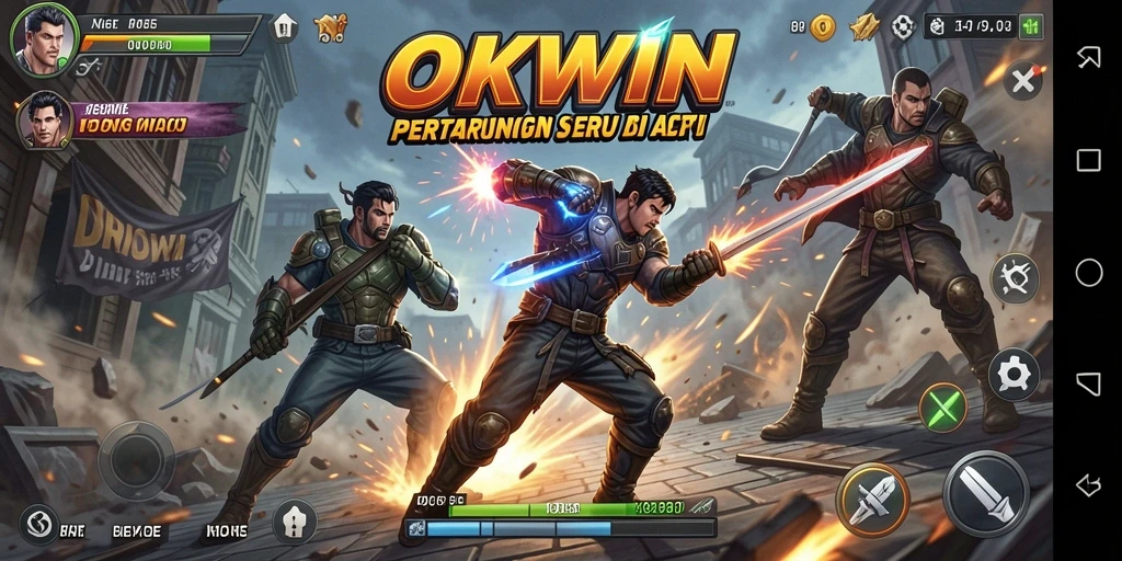 Tampilan aksi menegangkan dalam permainan OKWIN yang seru.
