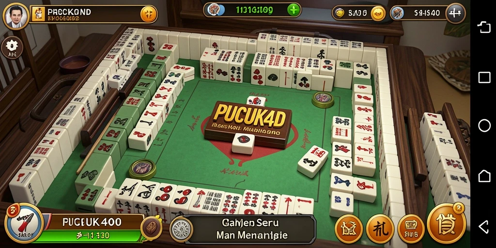 Screenshot gameplay PUCUK4D dengan ubin Mahjong berwarna-warni.