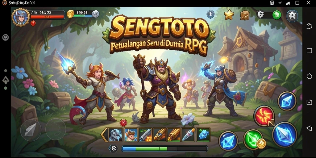 Screenshot menunjukkan pertarungan epik dalam gameplay RPG.