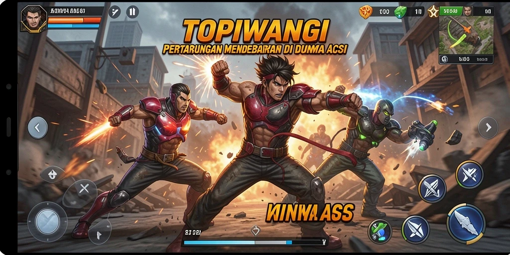 Gameplay aksi mendebarkan di dalam TOPIWANGI menunjukkan pertempuran yang intens.
